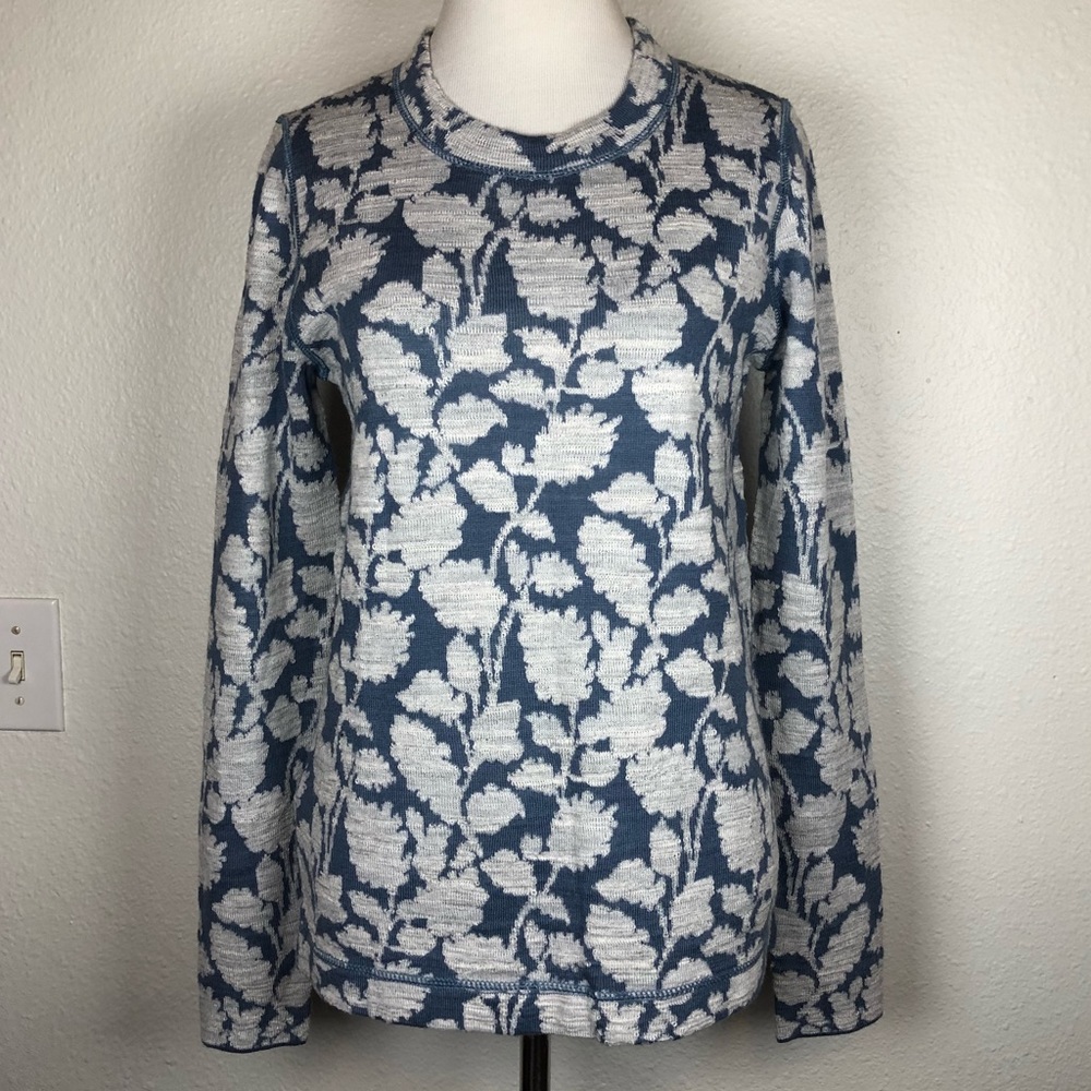 LOFT blue gray floral knit sweatshirt small